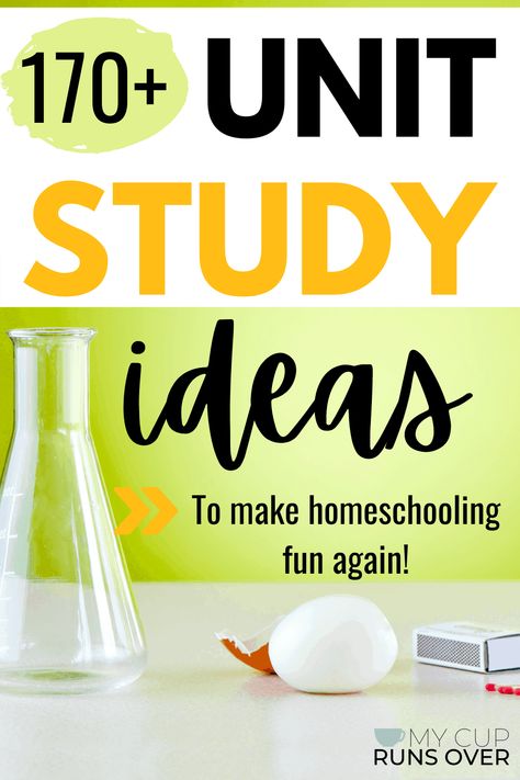 Need a break from curriculum? Why not try some unit studies? We've complied over 170 unit study ideas to inspire the next adventure in your homeschool or classroom. Find all the unit study ideas you need for your homeschool, whether your child is in kindergarten, elementary, middle, or high school. unit study | thematic units | homeschool unit studies | unit study ideas | free unit studies | cheap unit studies | list of unit study resources | unit study themes | ultimate list of unit studies List Of Unit Study Topics, Homeschool Unit Study Ideas 2nd Grade, Elementary Unit Study Ideas, Unit Studies Homeschool Kindergarten, Unit Studies For Middle School, Unit Studies For Kindergarten, Middle School Unit Studies, Unit Studies Homeschool Middle School, Free Unit Studies