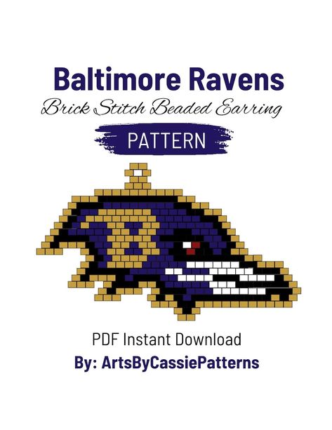 Baltimore Ravens Brick Stitch Earring Pattern NFL Brick Stitch Pattern Football Earring Pattern Miyuki Delica Brick Stitch Pattern - Etsy Canada Miyuki Beads Pattern Brick Stitch, Brick Stitch Earring, Brick Stitch Patterns, Miyuki Beads Pattern, Pony Bead Crafts, Diy Seed Bead Earrings, Football Earrings, Stitch Earrings, Brick Stitch Pattern