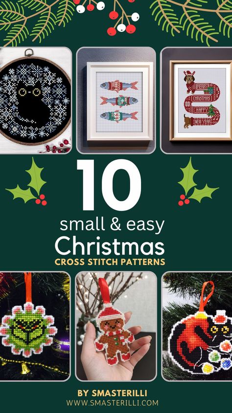 10 easy Cross stitch Christmas ornaments by Smasterilli: ideas for gifts and xmas decor. Super cute designs #crossstitch #crossstitchpattern #embroidery #crossstitchchart #xmascraft #easycrossstitch #crossstitchchristmas Small Cross Stitch Christmas, Small Christmas Cross Stitch Patterns, Small Christmas Cross Stitch, Christmas Cross Stitch Patterns, Unique Cross Stitch, Cross Stitch Tutorial, Cross Stitch Christmas, Winter Cross Stitch, Cross Stitch Christmas Ornaments