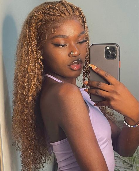 Honey Blonde Braids, Black Hair Protective Styles, Black Hair Aesthetic, Hairstyle Examples, Honey Brown Hair, Goddess Braids Hairstyles, Quick Natural Hair Styles, Blonde Braids, Cute Box Braids Hairstyles