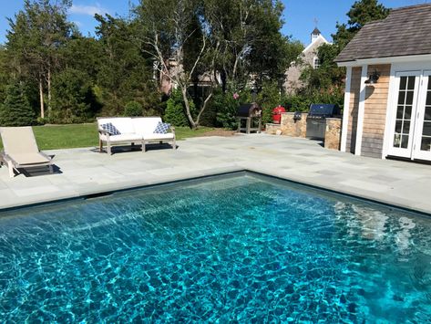 Aqua Blue Pebble Sheen w/ Lapis Blue Tile - Beach Style - Boston - by Atlantic Pool, Inc. - Serving Martha's Vineyard | Houzz Pebble Sheen Aqua Blue, Pebble Tech Pool, Pebble Tech, Pool Colors, Blue Pool, Blue Tile, Lapis Blue, House Design Photos, Martha's Vineyard