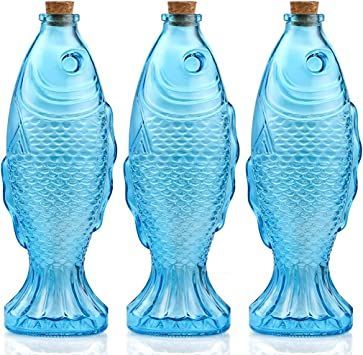 MDLUU 3-Pack Fish Shaped Glass Bottles, Decorative Bottles with Cork Stopper, Fish Decanters for Gift, Bar, Home Decor, Capacity 500ml/17.5oz (Blue) Large Wine Bottle, Bar Home Decor, Bottle Centerpieces, Decorative Bottles, Flower Bottle, Glass Bottles With Corks, Cork Lid, Bar Home, Glass Fish