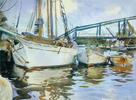 Boats Watercolor, John Singer Sargent Watercolors, Boat Watercolor, John Sargent, Watercolor Boat, Sargent Art, Ship Boat, John Singer Sargent, Boat Art