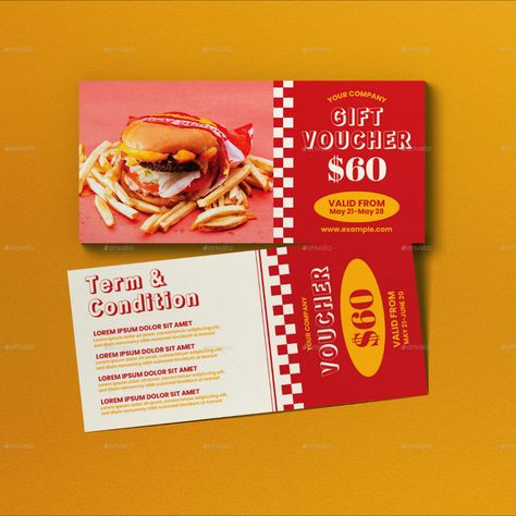 Gift Voucher Vouchers Design, Discount Coupon Design, Discount Voucher Design, Food Vouchers, Gift Voucher Design, Pizza Gifts, Pizza Burger, Voucher Template, Voucher Design