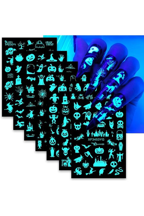 7 Sheets Halloween Ghost Nail Art Stickers Decals Glow in The Dark 3D Self-Adhesive Skull Nail Decals Luminous Spider Web Pumpkin Bat Witch Nail Art Design Decoration for Women Girls Manicure DIY Witch Nail Art, Ghost Nail Art, Spider Web Pumpkin, Ghost Nail, Witch Nails, Skull Nails, Manicure Diy, Nail Art Stickers Decals, Skull Halloween