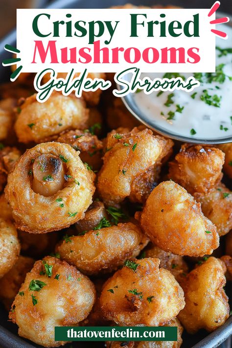 Party Appetizer Recipes Healthy, Batter For Fried Mushrooms, Batter Fried Mushroom Recipes, Deep Fried Mushrooms Batter, Fried Portabella Mushroom Recipes, Crispy Fried Mushrooms, Vegan Dishes For A Party, Tempura Mushrooms, Fried Mushrooms Batter