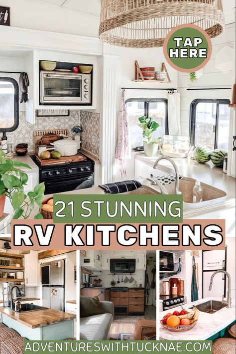 Rv Kitchen Ideas Rv Makeover, Rv Farmhouse Decor, Rv Open Shelving Ideas, Diy Rv Kitchen Remodel, Remodeled Rvs Rv Makeover, Rv Kitchen Sink Ideas, Rv Decorating Ideas Farmhouse, Fifth Wheel Kitchen Remodel, Renovated Rv Kitchen