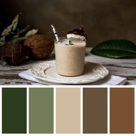 Green Biege Colour Palette, Greens And Browns Palette, Forest Green Color Palette Bedroom, Colours That Go With Brown, Cafe Color Scheme, Cafe Color Palette, Cafe Palette, Natural Colour Scheme, Color Schemes Colour Palettes