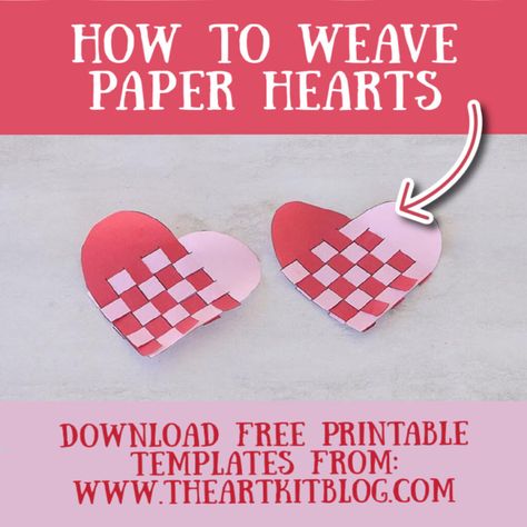 Heart Weaving For Kids, Woven Hearts Pattern, Woven Paper Hearts, Heart Envelope Template, Heart Free Printable, Heart Weaving, Prek Art, Valentine Cards To Make, Paper Template Free