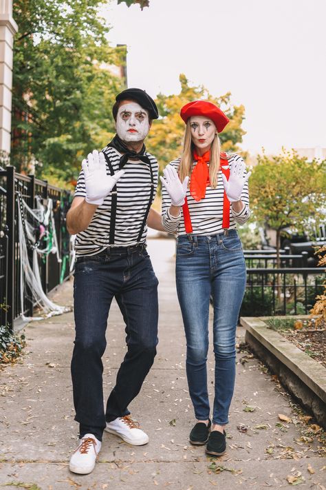 Mime Costume, Halloween Preppy, Costumes Faciles, Pfp Halloween, Preppy Halloween, Red Suspenders, Preppy Shirt, Black Halloween Dress, Diy Kostüm