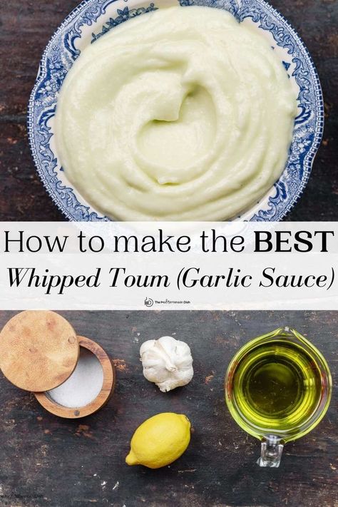 Mediterranean Garlic Sauce, Toum Garlic Sauce, Shawarma Garlic Sauce, Toum Recipe, Whipped Garlic, Mediterranean Sauce, Lebanese Garlic Sauce, Garlic Sauce Recipe, The Mediterranean Dish