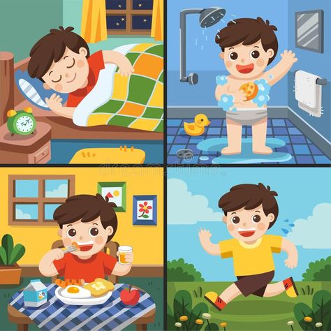 Sequencing Activities Kindergarten, Running Illustration, Daily Routine Activities, Sequencing Activities, Flashcards For Kids, Children's Rights, Picture Story, Kids' Book, الرسومات اللطيفة