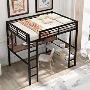 #EANF# Desk Under Bed, Mdf Bed, Loft Metal, Desk And Shelves, Trundle Bed With Storage, Space Saving Furniture Bedroom, Space Saving Bedroom, Loft Bed Frame, Long Desk