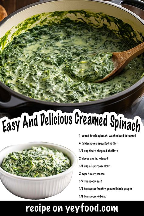 Cooked Spinach, Recipes Spinach, How To Cook Creamy Spinach, Creamed Spinach Gratin, Simple Creamed Spinach, Creamed Spinach Recipe Healthy, Ruth’s Chris Creamed Spinach, Spinach Recipes Healthy, Creamed Spinach Recipe