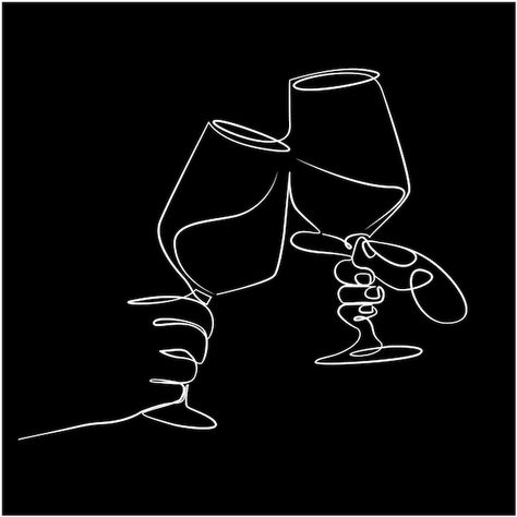 Fine Line Wine Tattoo, Wine Glasses Tattoo, Wine Illustration Design, Wine Illustration Art, Glass Of Wine Illustration, Wine Black And White, Wine Line Art, Line Art Tattoo Design, Wine Drawing