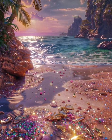 Beach Kingdom, Jewel Aesthetic, Jewels Aesthetic, Purple Lemonade, Beach Magic, Fantasy Beach, Dreams Art, Sea Mermaid, Dreamy Artwork