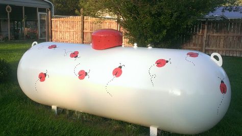 Ludybug propane tank Lp Tank Painted, Paint Propane Tank, Painted Propane Tanks Ideas, Large Propane Tank Art, Painted Propane Tanks, Vintage Tanks, Propane Tank Art, Propane Tank Cover, Propane Tanks