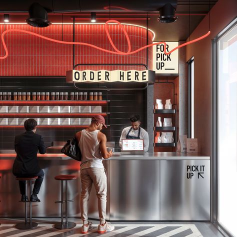 B. | The Burger Bar :: Behance Creative Cafe Interior, Burger Restaurant Design, Chicken Boxes, Interior Restaurant, Cookie Shop, Dream Bars, Burger Restaurant, Burger Bar, Cafe Interior Design