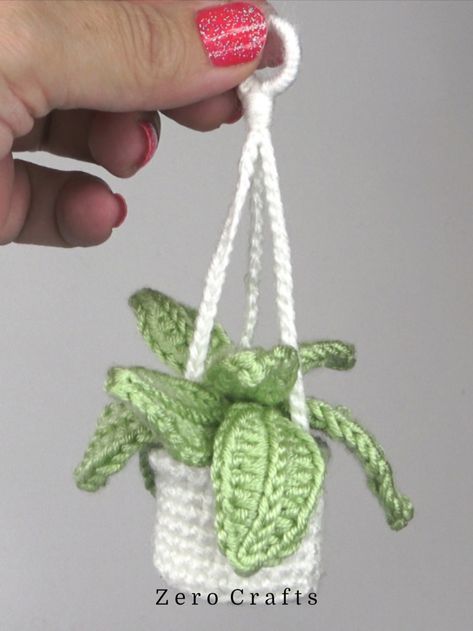 Crochet Succulent Hanging Plant, Crochet Plant Mirror Hanger, Tiny Crochet Hanging Plant, Crochet Car Succulent, Rear View Mirror Plant Hanger, Crochet Plants Hanging, Crochet Plants For Car, Fake Plant Crochet, Crochet Mini Plant Hanger For Car