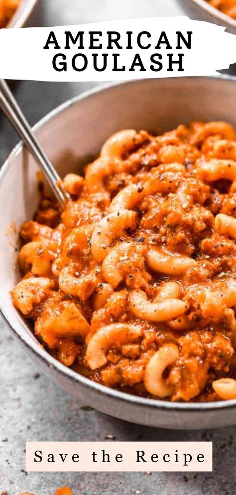 Experience a classic American Goulash that's hearty, flavorful, and oh-so-satisfying! Our one-pot wonder is packed with ground beef, macaroni, tomatoes, and spices for a comforting meal. Try this easy recipe for a taste of nostalgic goodness. 🍲🌟 #AmericanGoulash #OnePotMeal #ComfortFood Small Batch Goulash, Goulash Recipes Easy Ground Beef And Tomato Soup, Hungarian Goulash Recipes Easy Ground Beef, Tomato Soup Goulash, Baked Goulash Recipes, Cheesy Goulash Recipes, Golosh Recipe Easy Simple, Hamburger And Macaroni Recipes, Goolosh Recipe