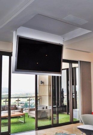 Tv From Ceiling, Tv Hanging From Ceiling, Tv Hanging, Tv Ceiling Mount, Hanging Tv, Tv Lift, Hidden Tv, Tv In Bedroom, Tv Wall Design