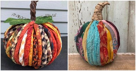 How To Make Rag Strip Pumpkin (5 Easy Steps) Rag Pumpkins Diy, Scrap Fabric Pumpkins, Twisted Fabric Pumpkin Diy, Rag Strip Crafts, Rag Strip Pumpkin Diy, Twisted Fabric Pumpkin, Fabric Covered Pumpkins, Rag Strip Pumpkin, Rag Pumpkin Diy