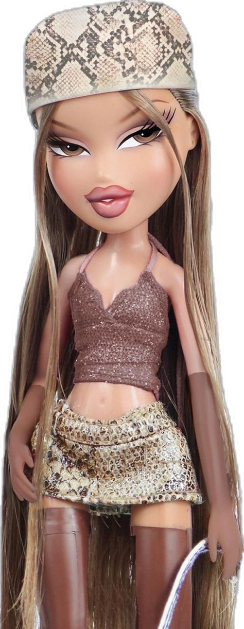 Bratz Doll Yasmin Aesthetic, Bratz Doll Halloween Costume, Bratz Aesthetic Outfit, 2000 Fashion Trends, Bratz Yasmin, Black Bratz Doll, Bratz Doll Outfits, Y2k Bratz, Glam Wedding Makeup