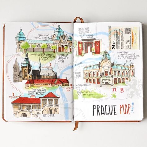 03-Prague-Travel Book-The-Map-Anna-Rastorgueva-Architecture-Travel-Journal-Urban-Sketches-Illustrations-www-designstack-co Travel Diary Travelers Notebook, Voyage Sketchbook, Best Travel Journals, Diy Travelers Notebook, Travel Book Design, Travel Book Diy, Travel Art Journal, Diy Travel Journal, Travel Sketchbook