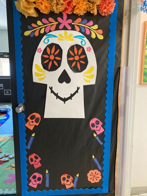 Coco Door Decoration, Coco Halloween Door Decorations, Coco Theme Door Decoration, Skeleton Classroom Door, Dia De Los Muertos Bulletin Board Ideas, Diy Day Of The Dead, Pe Bulletin Boards, Door Bulletin Boards, Teacher Craft