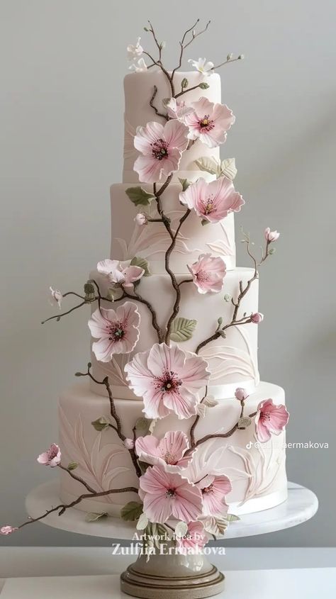 Cherry Blossom Wedding Cake, Cake Artwork, Cherry Blossom Wedding Theme, Bridgerton Style, Blossom Cake, Cherry Blossom Cake, Artist Cake, Cake Design Inspiration, Happy Birthdays