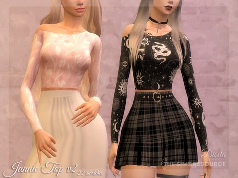 Dissia's Jannie Top v2 (Patterns) Dark Blue Blouse, Tie Skirt, Cold Shoulder Long Sleeve, Sims 4 Dresses, Pattern Sweater, Plaid Skirts, Sims 4 Cc Finds, Sims 4 Clothing, Tank Dress