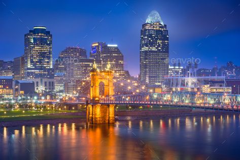 Cincinnati, Ohio, USA skyline by SeanPavonePhoto. Cincinnati, Ohio, USA skyline on the river at night. #AD #USA, #Ohio, #Cincinnati, #skyline Cincinnati Ohio Skyline, Cincinnati Skyline Tattoo, Ohio Cincinnati, River At Night, Usa Skyline, Date Spots, Cincinnati Skyline, Cincinnati Art, Downtown Cincinnati