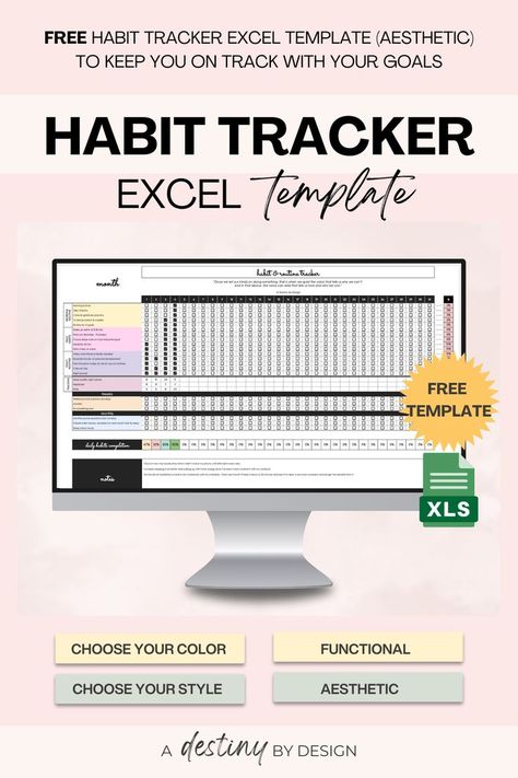 Free habit tracker excel template (Aesthetic) to keep you on track with your goals. free habit tracker excel template | aesthetic goal habit tracker template Aesthetic Habit Tracker, Free Habit Tracker, Life Tracker, Habit Tracker Template, Excel Spreadsheets Templates, Tracker Free, Habit Tracker Printable, Goal Tracking, Tracker Template