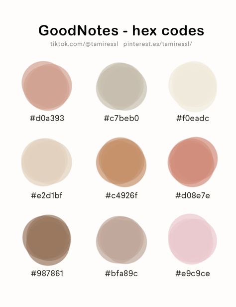 Colour Codes Goodnotes, Canvas Color Codes Fall, Cream Color Palette Hex Codes, Good Notes Color Scheme, Color Palettes Goodnotes, Beige Hex Color Codes, Goodnotes Hex Codes Neutral, Neutral Google Calendar Hex Codes, Goodnotes Presets