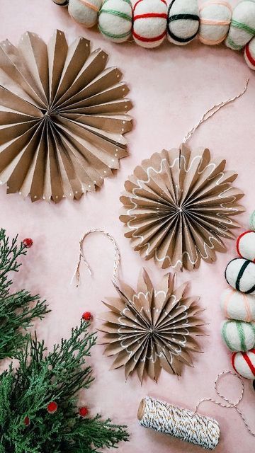 Melody | DIY + Lifestyle + Holidays on Instagram: "Kraft Paper Snowflakes, but make it gingerbread ❄️ I've seen these floating around Pinterest and decided to try them out by adding my own twist with some chalk marker details! I love how they turned out!! Don't forget to LIKE, SHARE, and SAVE to make this season! Tell me, is your tree up yet? 🎄 . . . #diychristmascrafts #diychristmasdecor #christmascrafting #diychristmas #christmascrafts #papersnowflakes #kraftpaper #diyholidaydecor #diychr Gingerbread Designs, Gingerbread Snowflakes, Fun Holiday Crafts, Holiday Inspo, Chalk Marker, Paper Christmas Decorations, Accordion Fold, Christmas Paper Crafts, Holiday Craft