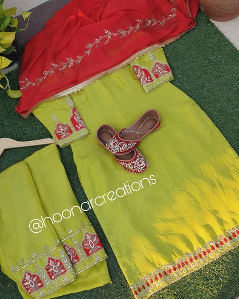 Hand Embroidery Designs Suit Punjabi, Parrot Colour Punjabi Suit, Punjabi Suits For Teej Festival, Kdai Suit Design Hand Work, Punjabi Latest Suits Design, Punjabi Boutique Suits Embroidery Latest, Kdai Suit Design New, Punjabi Dress Designs Latest, Punjabi Suits Designer Boutique Punjabi Suits Designer Boutique Latest