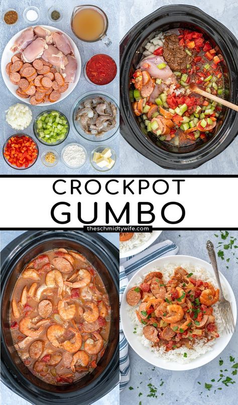 Soon to be a new family favorite this flavor packed Slow Cooker Gumbo recipe is an easy 'dump and go' meal. This Gumbo is easy to assemble in the crockpot with an optional roux for an authentic Creole taste! Crockpot Recipe | Seafood Crockpot Recipe | Creole Crockpot Recipe | Gumbo Crockpot Recipe | Jambalaya Crockpot Recipe | Easy Dinner Crockpot Gumbo Recipe, Crockpot Receipts, Jambalaya Crockpot, Slow Cooker Gumbo, Crockpot Gumbo, Gumbo Slow Cooker, Gumbo Recipe Crockpot, Gumbo Crockpot, Easy Gumbo