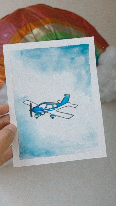 Airplane Watercolor Painting, Watercolour Airplane, Airplane Painting Easy, Watercolor Prompts, Draw Airplane, Plane Watercolor, Airplane Watercolor, Watercolor Painting Easy, Plane Drawing