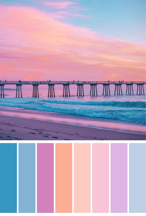 Beach sunset color pallet Beach Color Palettes, Beach House Colors, Sunset Color Palette, Color Schemes Colour Palettes, Color Palette Pink, Beach Color, Art Pastel, Bedroom Paint Colors, Sunset Colors