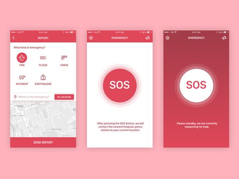 Emergency App - iOS Concept Project by Jane Kathryn Teo Safety App Design, Safety App, Emergency Contact List, Ui Ux 디자인, App Design Layout, Ux App Design, App Ios, Mobile Interface, App Design Inspiration