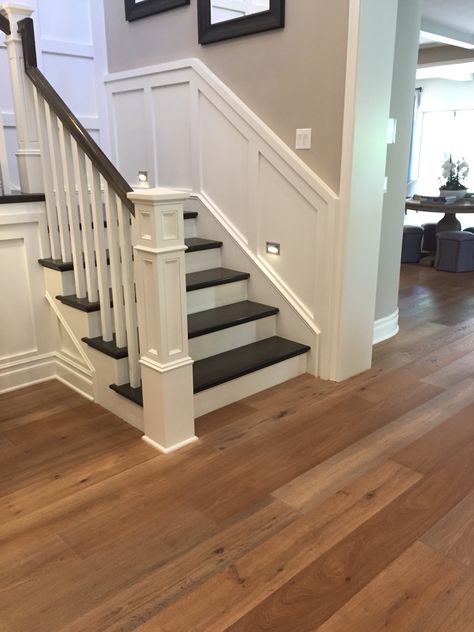 Provenza Old World Fawn flooring Floors And Stairs Different Colors, Stairs Different Color Than Floor, Stairs Painted, Living Remodel, Farmhouse Dinnerware Sets, Stair Railing Makeover, Modern Hamptons, Wood Floor Colors, Stair Renovation