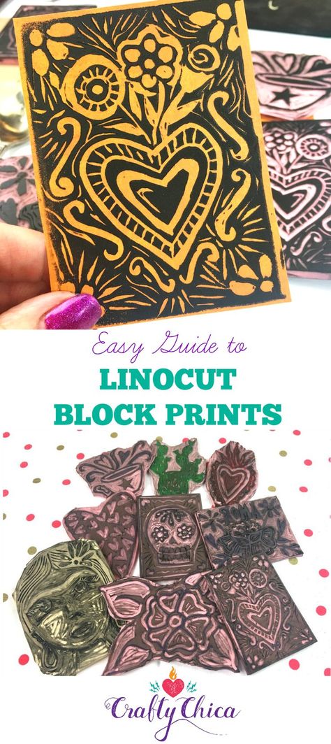 VIDEO: Linocut & Block Printing Tutorial - Crafty Chica Block Printing For Beginners, Beginner Block Printing, Printmaking Lessons, Block Printing Diy, Linoleum Printing, Latinx Art, Block Carving, Printmaking Studio, Santa Clarita Diet