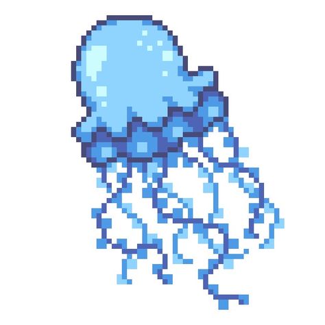 8 Bit, Jellyfish, Video Game, Pixel Art, Jelly, Blue, Art