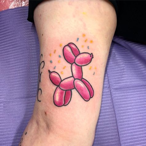 Got to tattoo this balloon doggo from my flash today 🎈 thanks for always picking the coolest stuff  @fayewoodhead99 💖 Ballon Dog Tattoo, Balloon Animal Tattoo, Balloon Dog Tattoo, Animal Tattoo Meanings, Toy Tattoo, Balloon Tattoo, Basic Tattoos, Bright Tattoos, Pink Tattoo