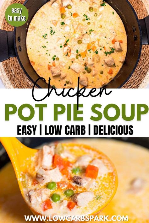 Made from a few common ingredients, this chicken pot pie soup is super smooth, rich, and filling. With a tender chicken breast and loaded with vegetable flavor, this soup it's my favorite family dinner recipe, especially during the cold season.rn Easy Chicken Pot Pie Soup, Chicken Pot Pie Soup Recipe, Hearty Chicken Soup, Creamy Chicken Pot Pie, Chicken Pot Pie Soup, Pot Pie Soup, Healthy Paleo Recipes, Creamy Recipes, Hearty Chicken