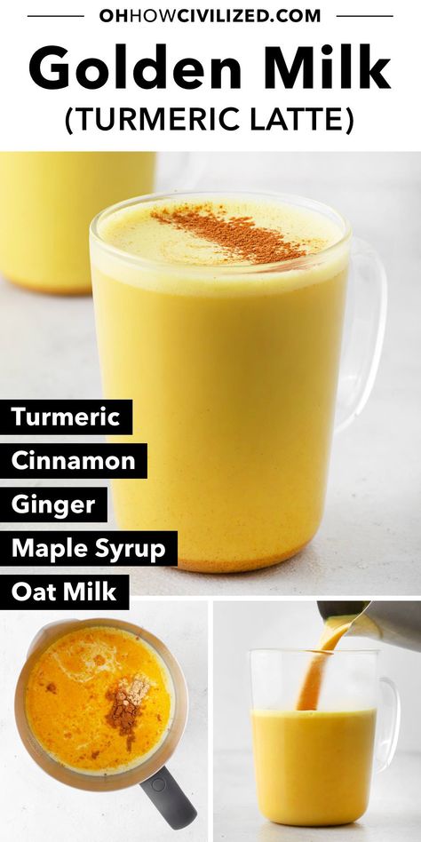 Golden Milk (Turmeric Latte) - Oh, How Civilized Turmeric Milk Tea, Winter Tea Recipe, Golden Milk Recipe Turmeric, Inflammatory Smoothies, Inflammatory Drinks, Turmeric Coffee, Ginger Turmeric Tea, Turmeric Latte Recipe, Blend Jet