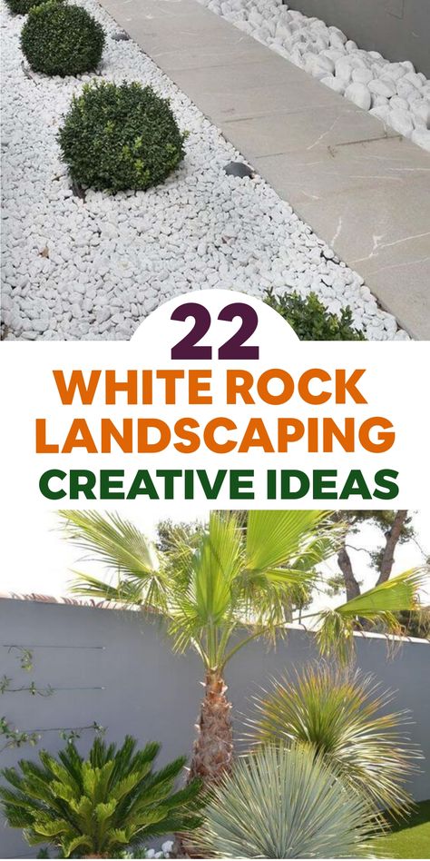 Transform your garden with a stunning white rock pathway adorned with glistening pebbles, stones, or marble chips that shimmer in the sunlight, casting a magical aura over your outdoor area. Mixing various sizes and textures of white rocks will craft an engaging pathway leading guests through your garden, imparting a touch of opulence and peace to the environment. Marble Chips Landscaping, Rocks In Landscaping, White Rock Landscaping Ideas, White Rock Landscaping, White Pebble Garden, Rock Walkway, Rock Pathway, Tire Garden, White Rocks