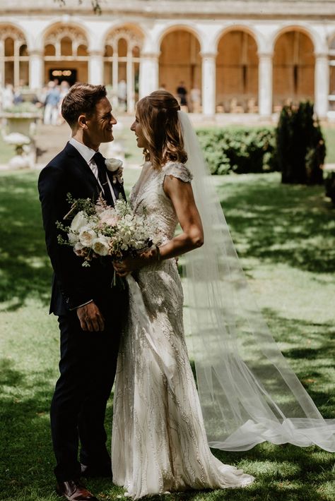 Jenny Packham glamour for a country house wedding at Grittleton House. Photography by Benjamin Stuart Wheeler Maids To Measure, Flower Company, Wedding Reception Dress, June Wedding, Jenny Packham, Wedding Breakfast, Reception Dress, Morning Wedding, Uk Wedding