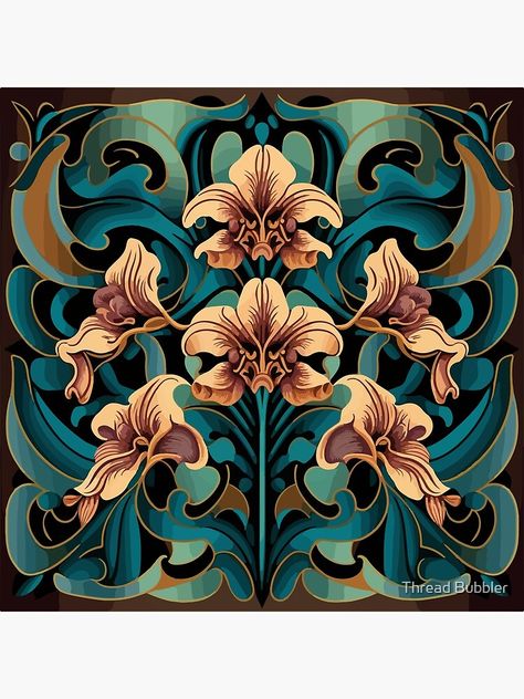 "Stunning Art Deco/ Art Nouveau Orchid Flower Pattern" Art Print for Sale by Little-Wonders | Redbubble Art Nouveau Print, Art Nouveau Orchid, Art Nouveau Flowers Illustration, Fiori Art Deco, Flower Pattern Art, Home Living Room Modern, Orchid Art, Orchid Pattern, Art Deco Flowers