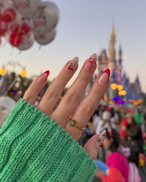 happy thanksgiving from the happiest place on earth🌎❤️ sorry to all my no christmas until after turkey, but i couldn’t resist painting some fun holiday nails for my Disney trip🎄 #holidaynails #disneynails #christmasnails #disneyholidays #disneychristmas #disneychristmasnails Disney christmas nails Lowkey Disney Nails, Florida Christmas Nails, New York Christmas Nails, Christmas Disney Nails Acrylic, New Years Disney Nails, Disney New Years Nails, Winter Disney Nails, Disney Nails Christmas, Mickey Christmas Nails